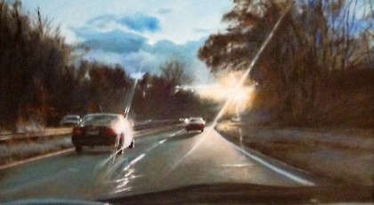 Saw Mill River Parkway Diptych A - David November (oil on canvas)