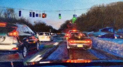 Saw Mill River Parkway Diptych B - David November (oil on canvas)